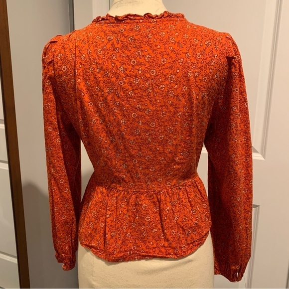 Universal Thread Burnt Orange Floral True Wrap Long Sleeved blouse top Medium - Picture 10 of 13